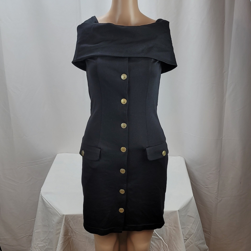 Balmain Black Stretch Off Shoulder Mini Dress size 36
